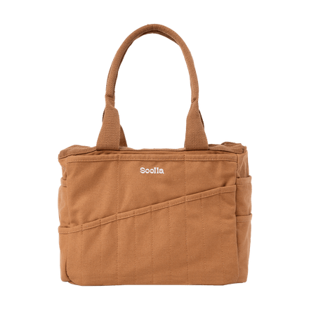 Front view of Soolla Studio Bag in Cinnamon Brown, a pottery tool bag and artist bag