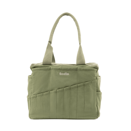 Front view of Soolla Studio Bag in Ganja Green, a pottery tool bag and artist bag