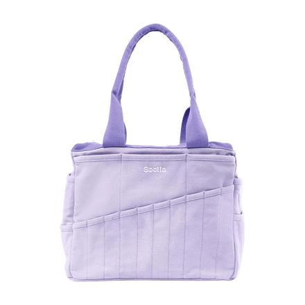 Front view of Soolla Studio Bag in Lilac Love, a pottery tool bag and artist bag
