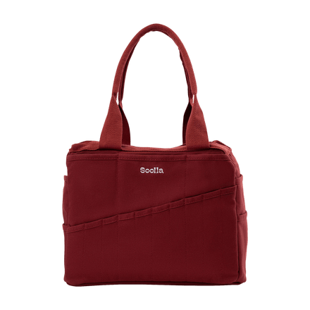 Front view of Soolla Studio Bag in Sangria, a pottery tool bag and artist bag