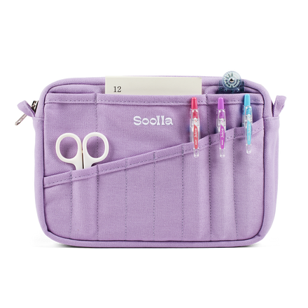 Studio supplies view of Soolla Studio Pouch in Lilac Love, a stationery pouch and art pouch