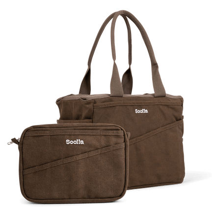 Soolla Studio Bag and Studio Pouch bundle in Coffee Bean, for pottery tools and stationery