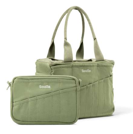 Bundle view of Soolla Studio Pouch in Ganja Green, a stationery pouch and art pouch