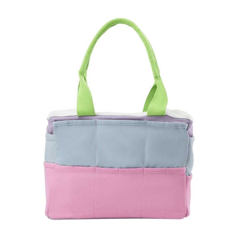 Back view of Soolla Studio Bag in 80's Windbreaker, a pottery tool bag and artist bag