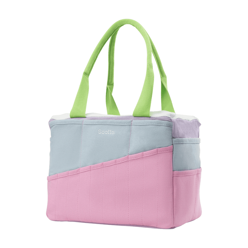 Right side view of Soolla Studio Bag in 80's Windbreaker, a pottery tool bag and artist bag