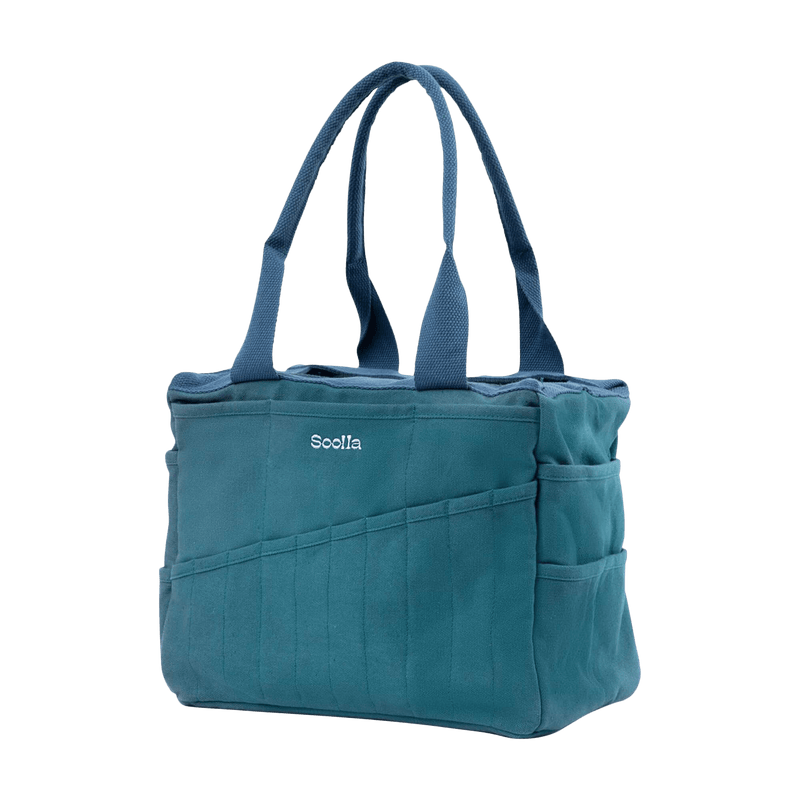 Right side view of Soolla Studio Bag in Aquamarine, a pottery tool bag and artist bag
