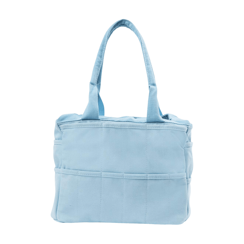 Back view of Soolla Studio Bag in Blue Skies, a pottery tool bag and artist bag