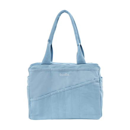 Front view of Soolla Studio Bag in Blue Skies, a pottery tool bag and artist bag