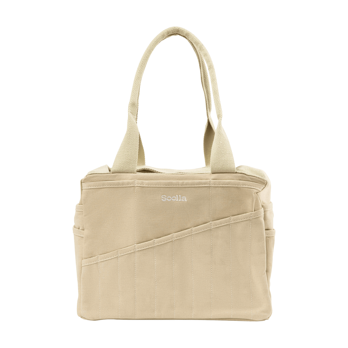 Front view of Soolla Studio Bag in Boho Beige, a pottery tool bag and artist bag
