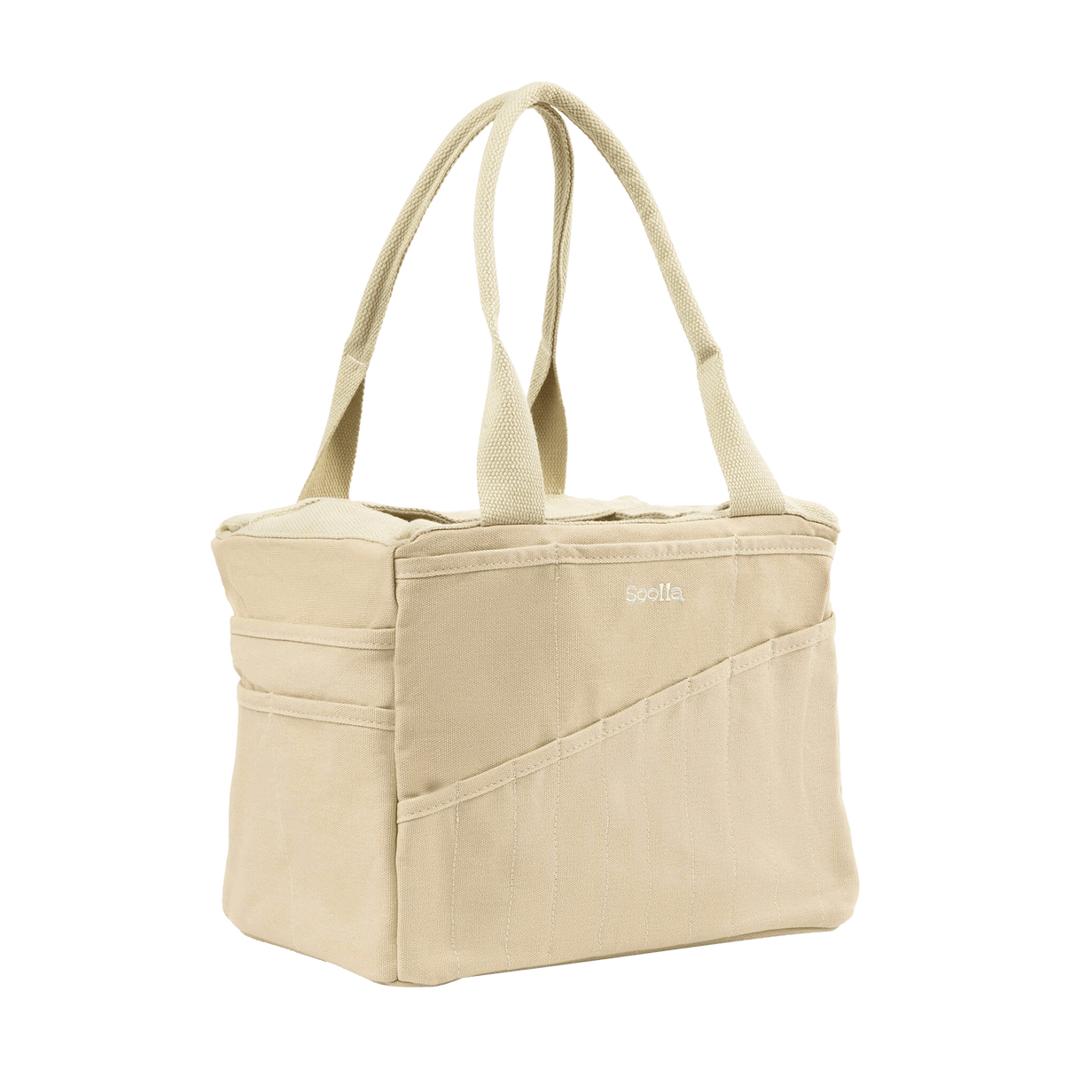 Left side view of Soolla Studio Bag in Boho Beige, a pottery tool bag and artist bag