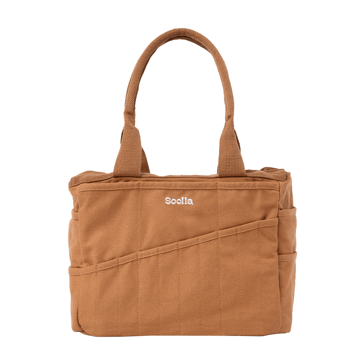 Front view of Soolla Studio Bag in Cinnamon Brown, a pottery tool bag and artist bag