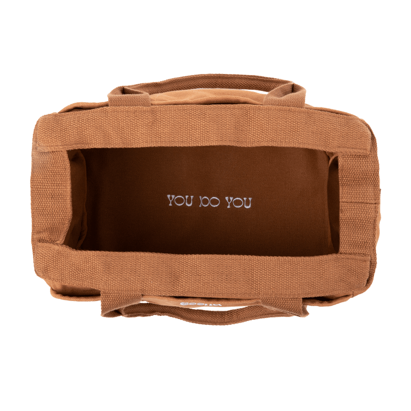 Interior view of Soolla Studio Bag in Cinnamon Brown, a pottery tool bag and artist bag