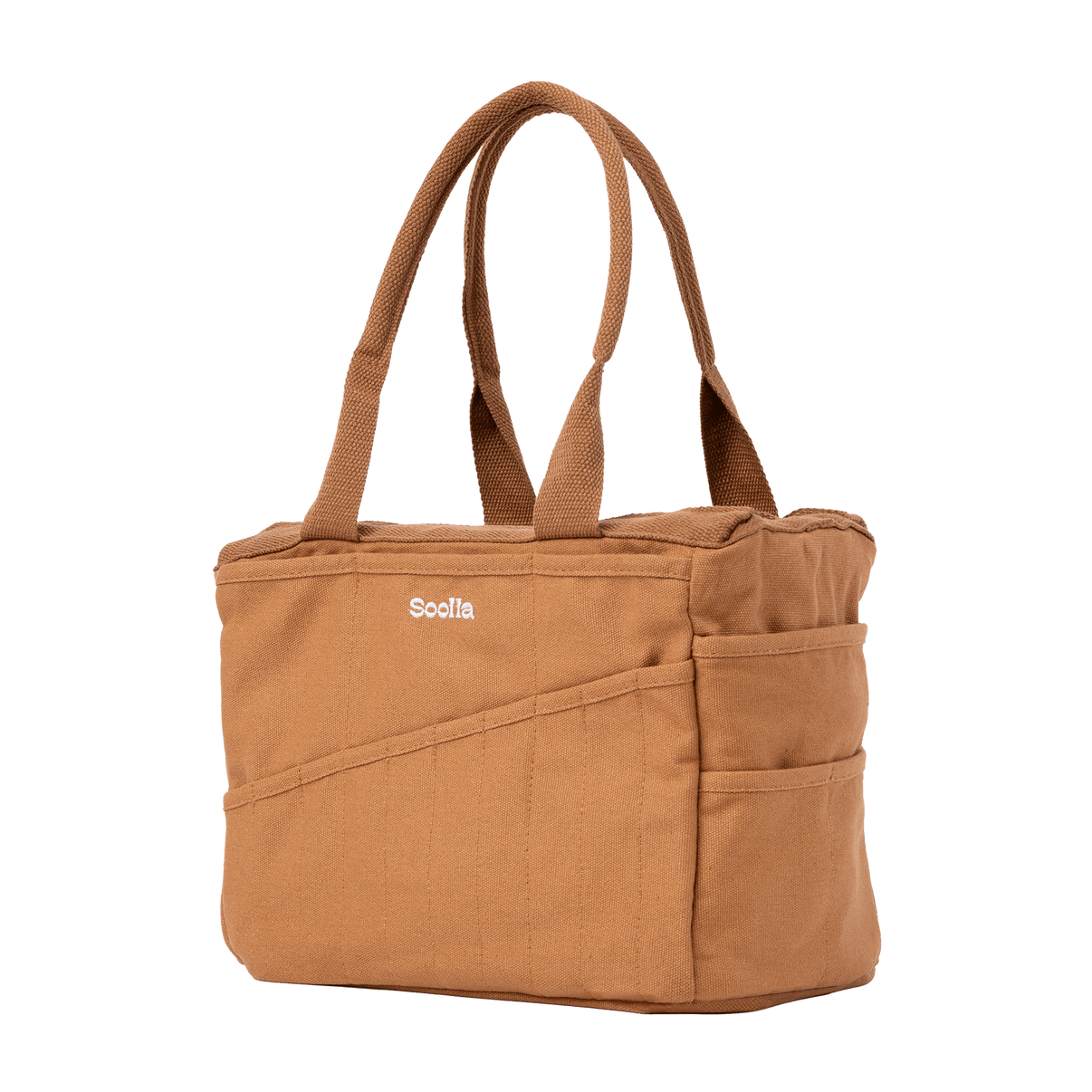 Right side view of Soolla Studio Bag in Cinnamon Brown, a pottery tool bag and artist bag