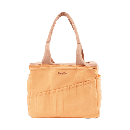 Front view of Soolla Studio Bag in Creamsicle Crush, a pottery tool bag and artist bag