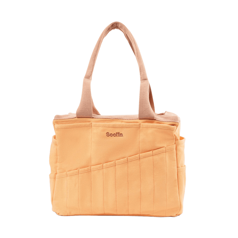 Front view of Soolla Studio Bag in Creamsicle Crush, a pottery tool bag and artist bag
