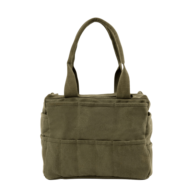 Back view of Soolla Studio Bag in Deep Forest Green, a pottery tool bag and artist bag