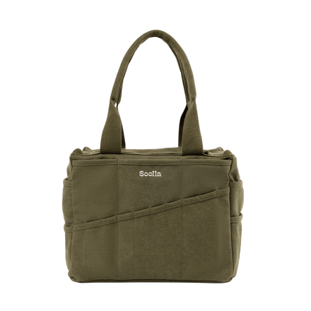Front view of Soolla Studio Bag in Deep Forest Green, a pottery tool bag and artist bag