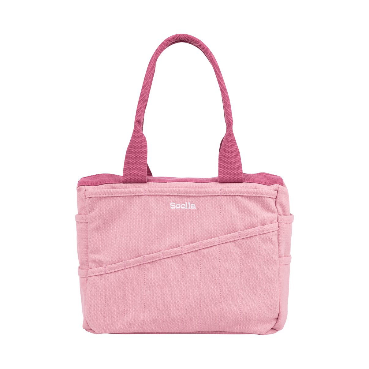Front view of Soolla Studio Bag in Desert Rose, an artist bag for pottery, knitting, and crochet supplies