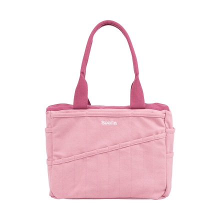 Front view of Soolla Studio Bag in Desert Rose, an artist bag for pottery, knitting, and crochet supplies
