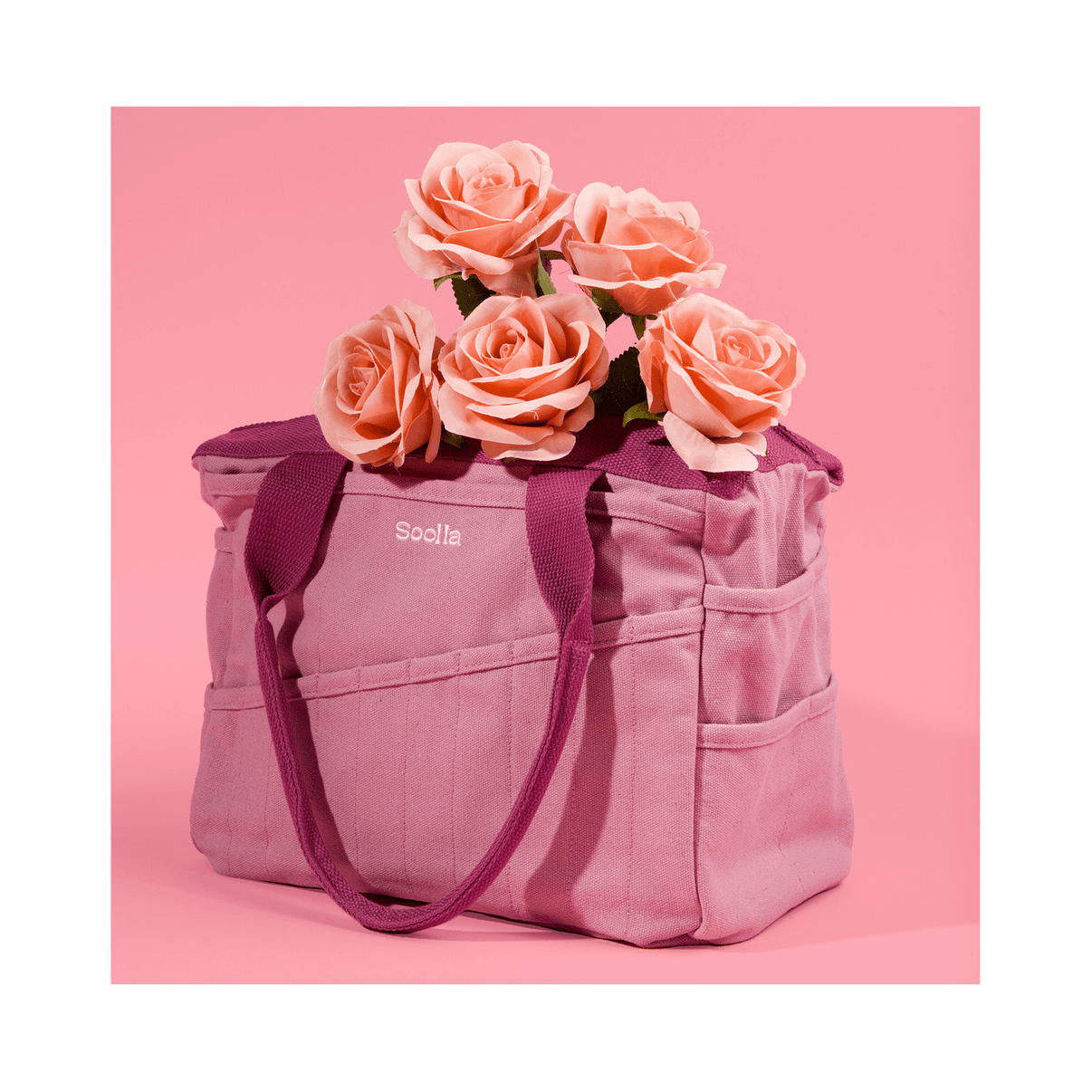 Soolla Studio Bag in Desert Rose, an artist bag for pottery, knitting, and crochet supplies