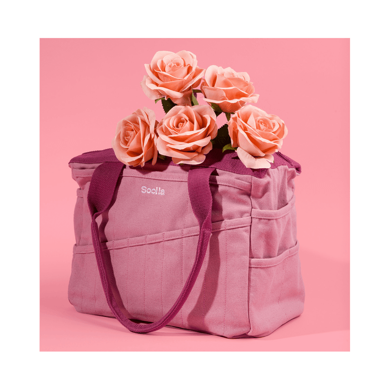Soolla Studio Bag in Desert Rose, an artist bag for pottery, knitting, and crochet supplies
