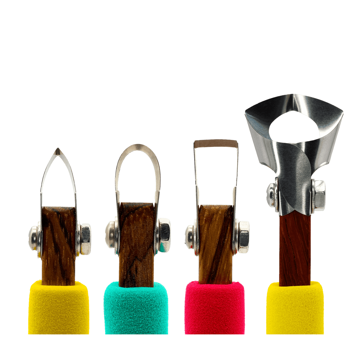 Close up of DiamondCore Tools 4 Pack Carving Tools detail, Set 1, for pottery carving and clay tools