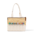 Load image into Gallery viewer, Back view with supplies of Soolla Studio Bag in Driftwood, a pottery tool bag and artist bag
