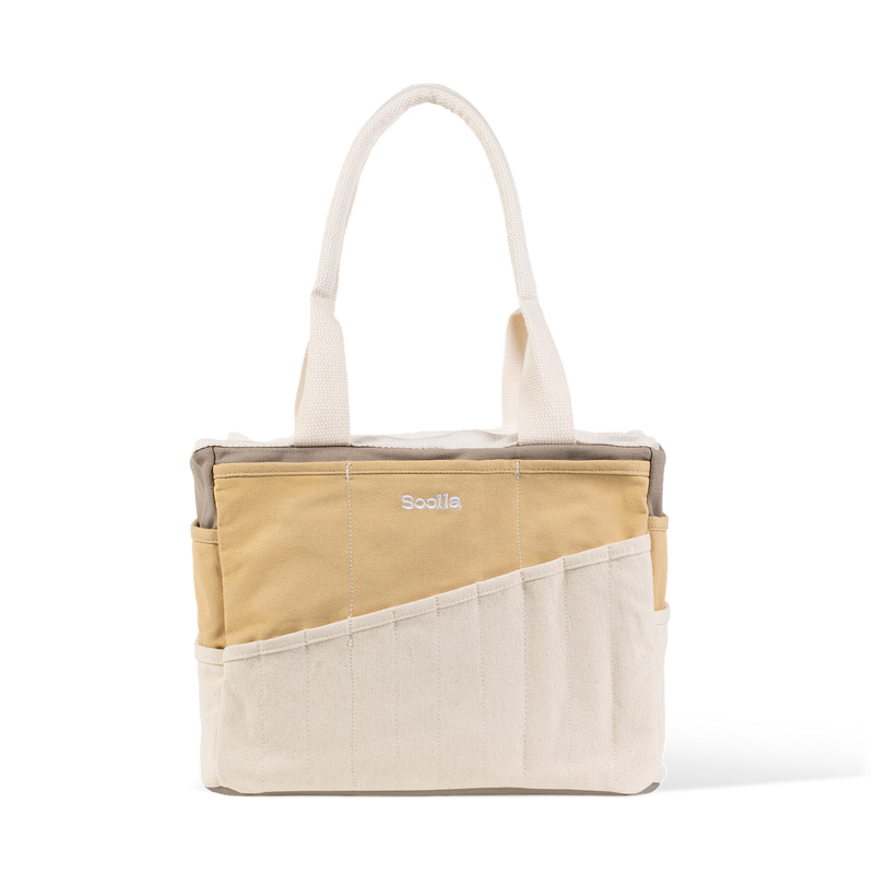 Front view of Soolla Studio Bag in Driftwood, a pottery tool bag and artist bag