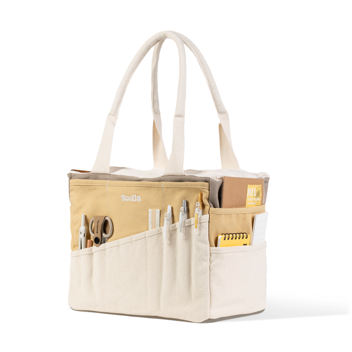 Left side view of Soolla Studio Bag in Driftwood, a pottery tool bag and artist bag