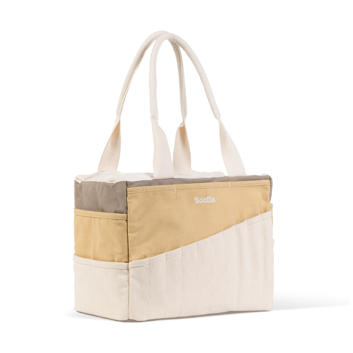 Right side view of Soolla Studio Bag in Driftwood, a pottery tool bag and artist bag