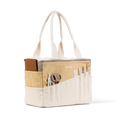 Load image into Gallery viewer, Right side view with supplies of Soolla Studio Bag in Driftwood, a pottery tool bag and artist bag

