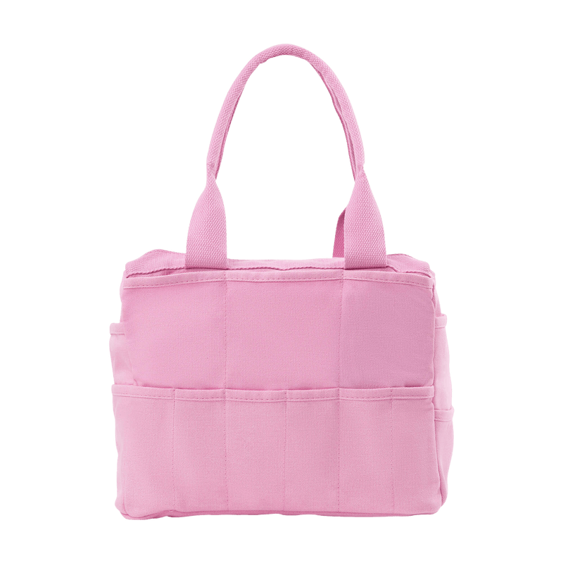 Back view of Soolla Studio Bag in Flirty Flamingo, a pottery tool bag and artist bag