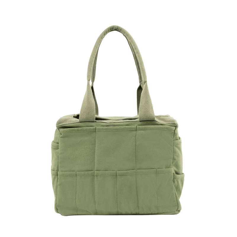 Back view of Soolla Studio Bag in Ganja Green, a pottery tool bag and artist bag