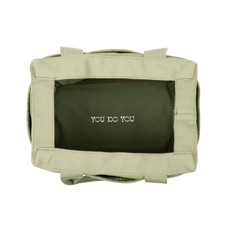Interior view of Soolla Studio Bag in Ganja Green, a pottery tool bag and artist bag