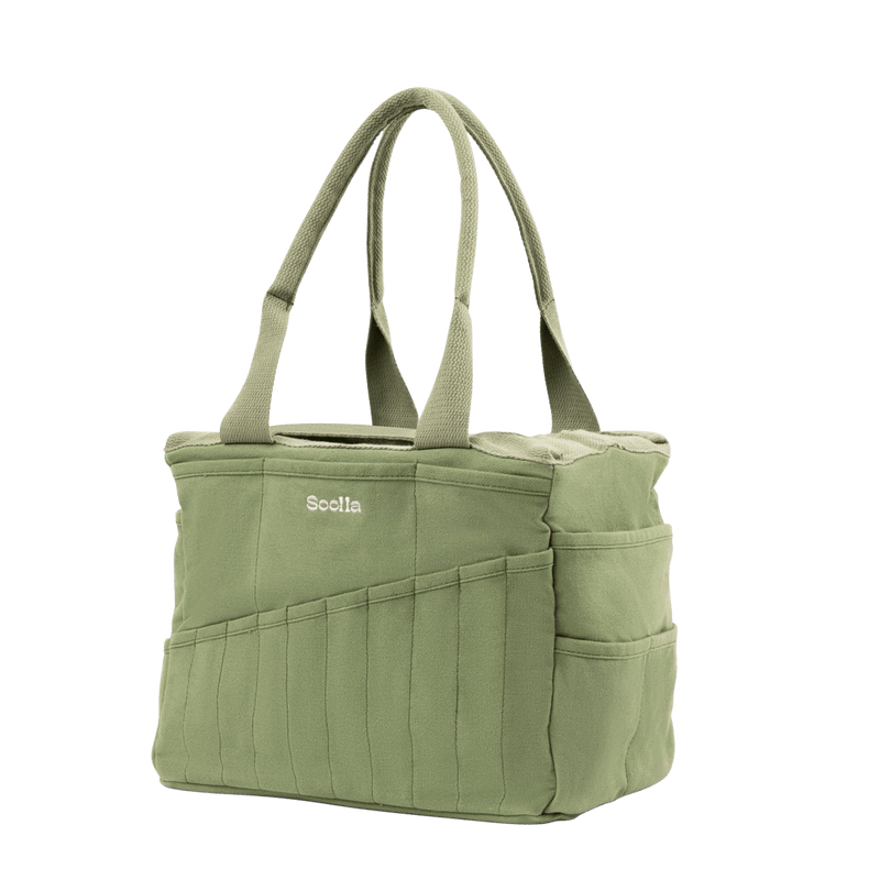 Right side view of Soolla Studio Bag in Ganja Green, a pottery tool bag and artist bag