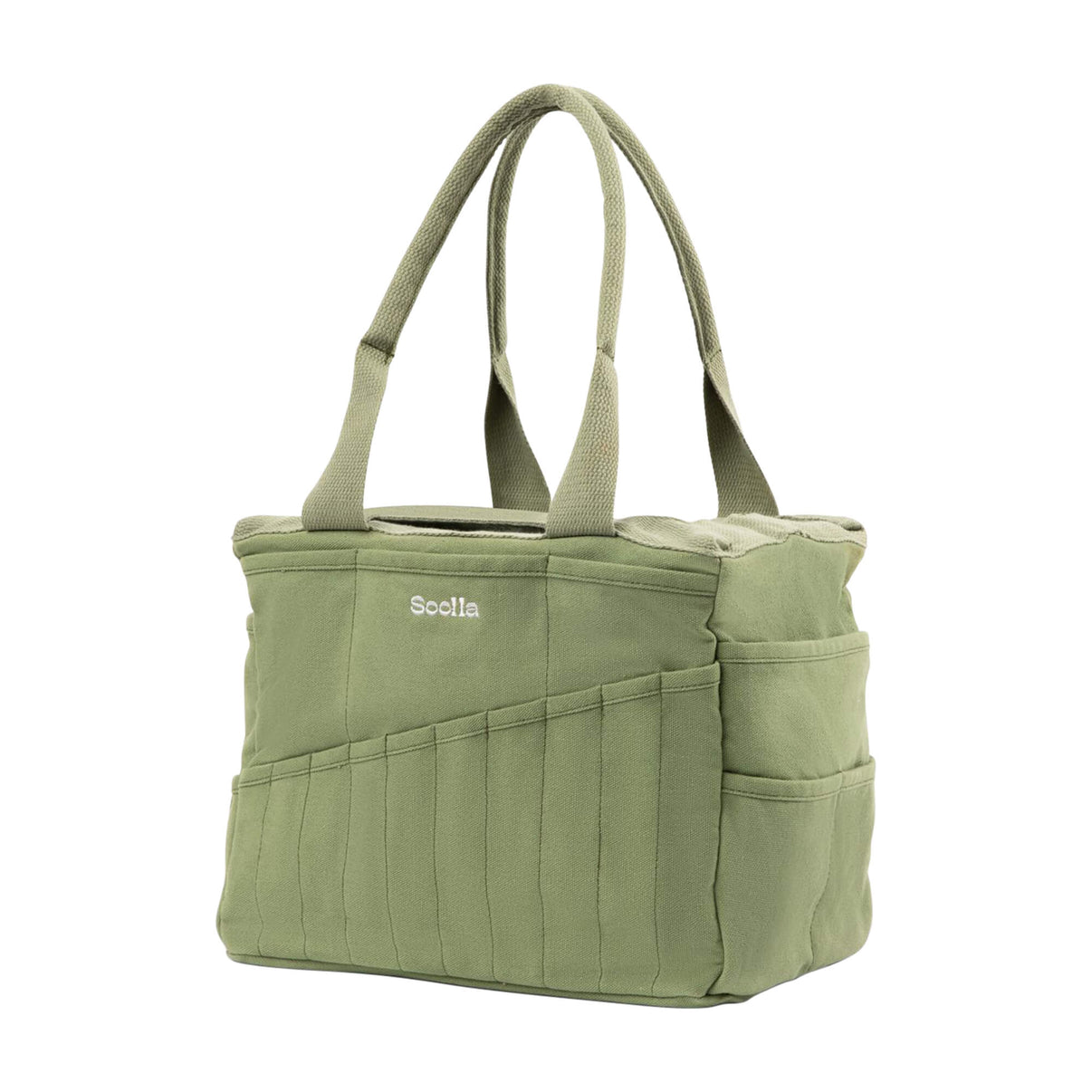 Right side view of Soolla Studio Bag in Ganja Green, a pottery tool bag and artist bag