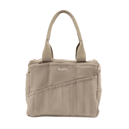 Front view of Soolla Studio Bag in Graphite, a pottery tool bag and artist bag