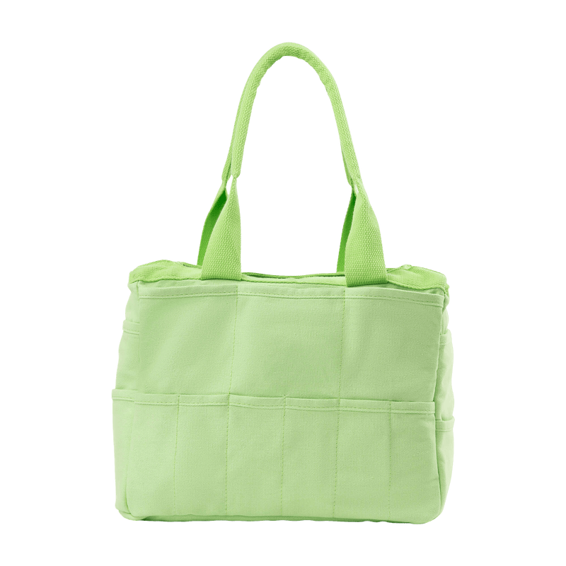 Back view of Soolla Studio Bag in Lime Drip, a pottery tool bag and artist bag