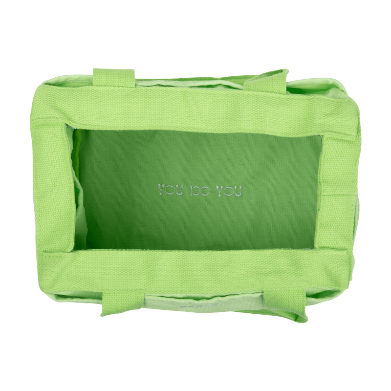 Interior view of Soolla Studio Bag in Lime Drip, a pottery tool bag and artist bag