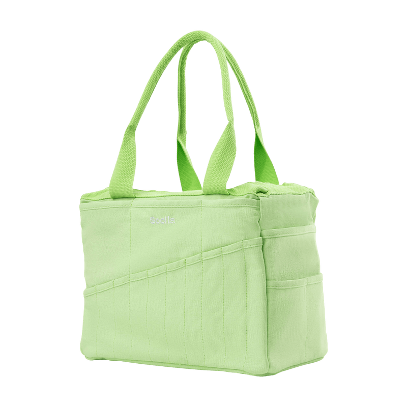 Right side view of Soolla Studio Bag in Lime Drip, a pottery tool bag and artist bag