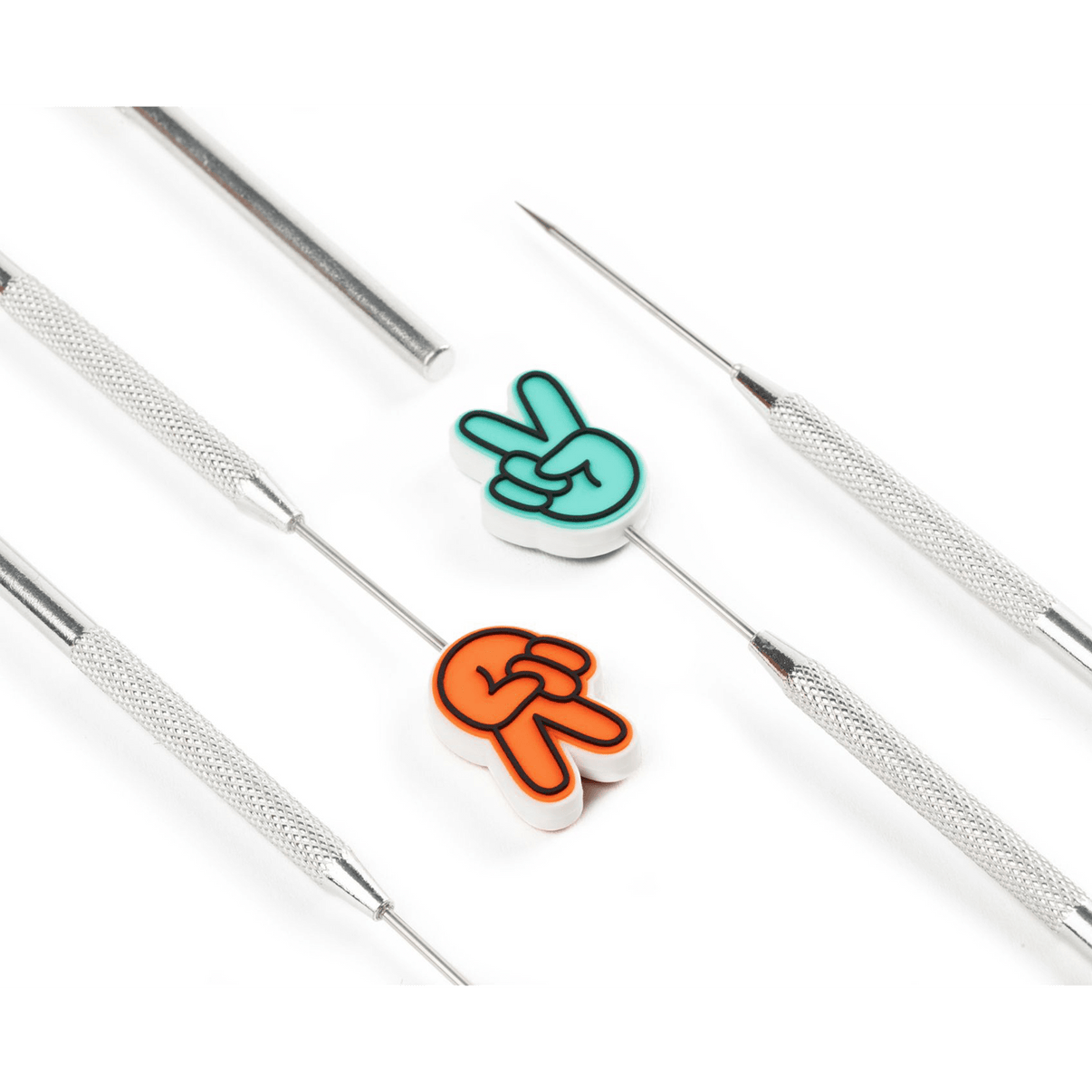 Flat lay of Soolla Needle Rubbers, 2 Pack, for pottery and clay tools