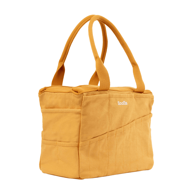 Left side view of Soolla Studio Bag in Sedona, a pottery tool bag and artist bag