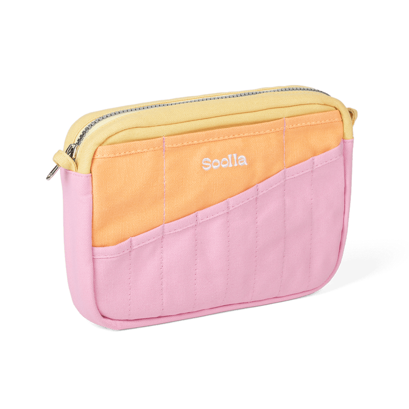 Left side view of Soolla Studio Pouch in Becca Sands, a stationery pouch and art pouch