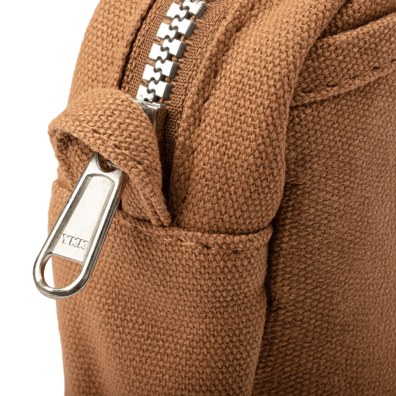 Close up of Soolla Studio Pouch in Cinnamon Brown, a pen pouch and soft pencil case for stationery and art supplies