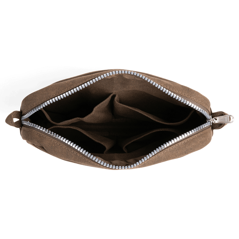 Interior view of Soolla Studio Pouch in Coffee Bean, a stationery pouch and art pouch