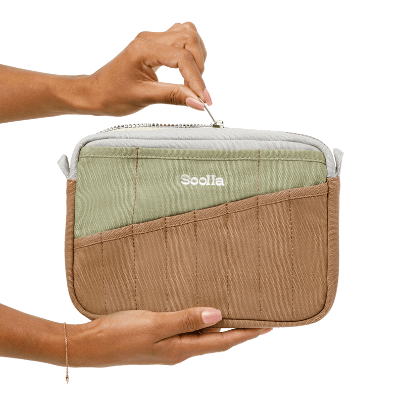 Lifestyle view of Soolla Studio Pouch, a pen pouch and soft pencil case for stationery and art supplies