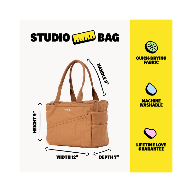 Soolla Studio Bag in Cinnamon Brown, a pottery tool bag and artist bag