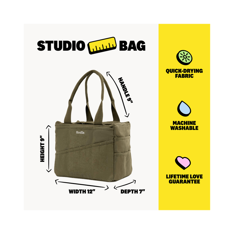 Soolla Studio Bag in Deep Forest Green, a pottery tool bag and artist bag