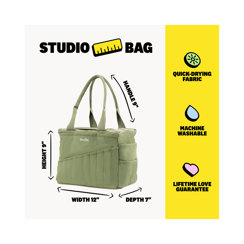Soolla Studio Bag in Ganja Green, a pottery tool bag and artist bag