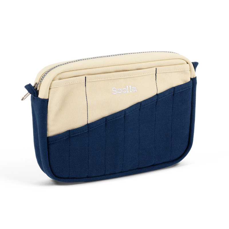 Left side view of Soolla Studio Pouch in Marina, a stationery pouch and art pouch